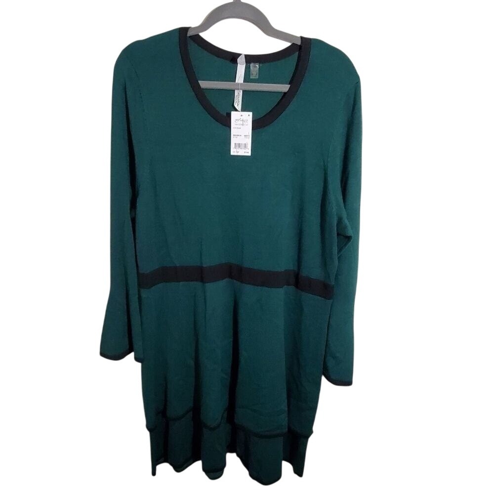 NY Collection‎ Petite Plus Green Black Tiered Ruffle Sweater Dress 1XP WSOD0239